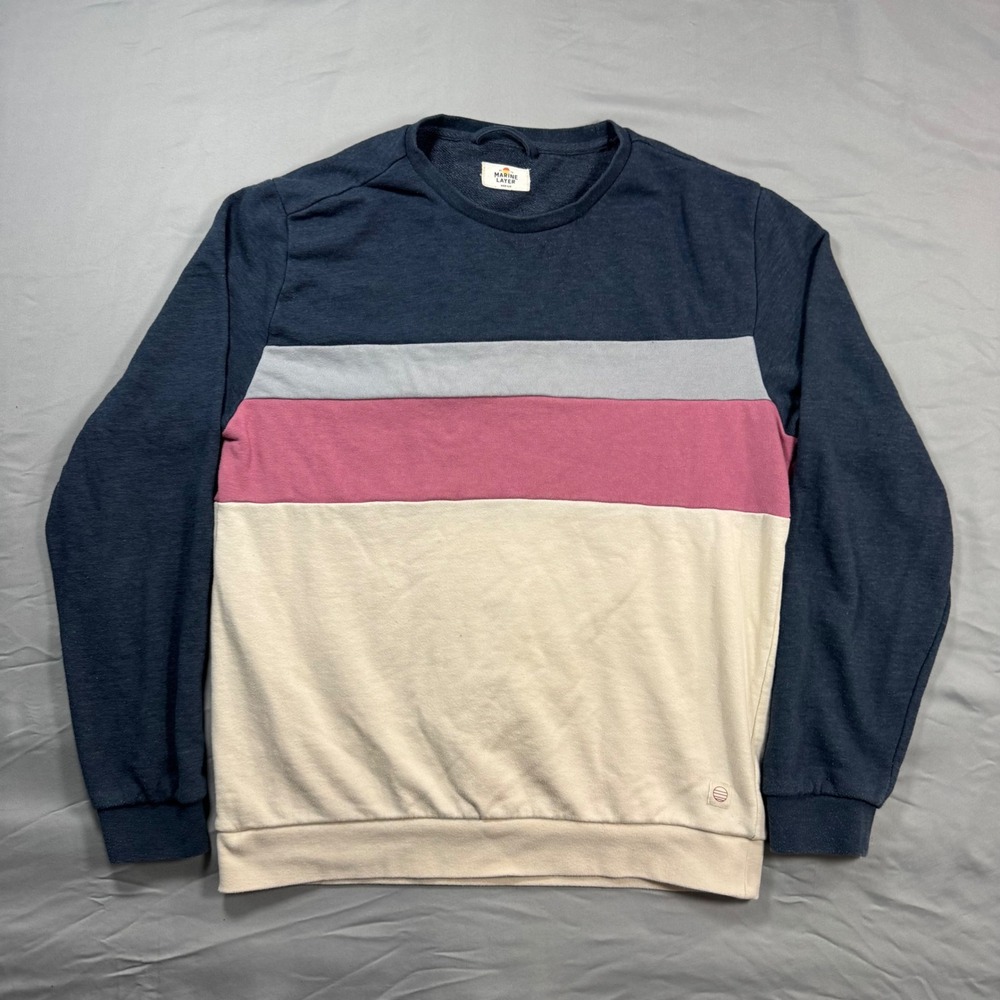 Marine Layer Mens M Colorblock Striped Jordan Crewneck Sweatshirt Nautical Beach